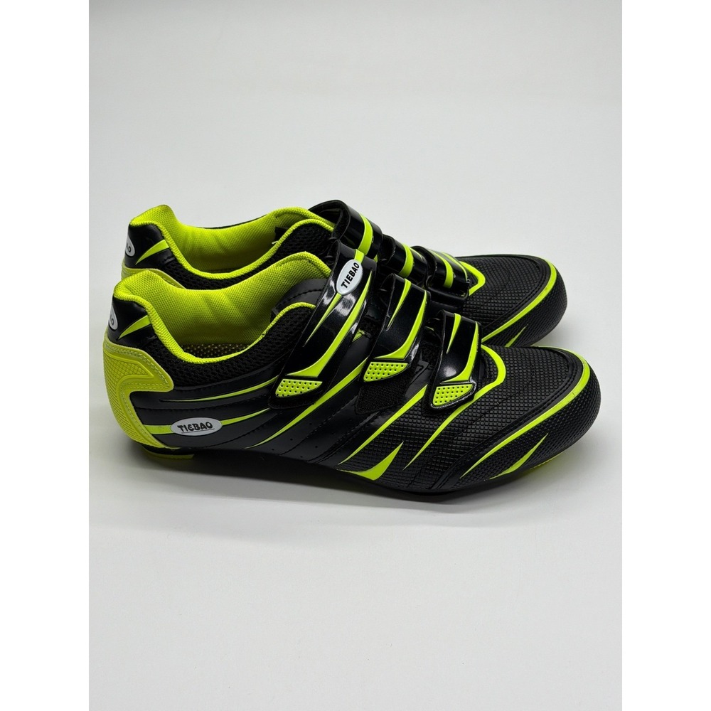 Tiebao Road Cycling Shoes‎ Mens 9 Black Neon Yellow 3-Bolt Cleat Compatible